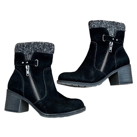 BareTraps Shoes - BEARTRAPS Black Danette Bootie Suede Leather Zipper Knit Stacked Heel 6M